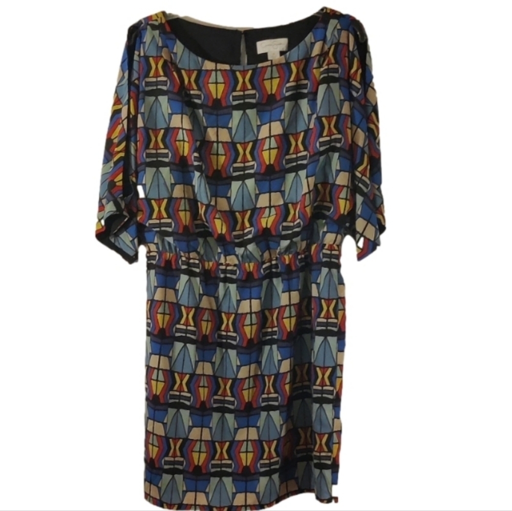 Jessica Simpson Dolman Slit Sleeve Multi Print  Crepe De Chine Blouson Dress NWT - Picture 2 of 8